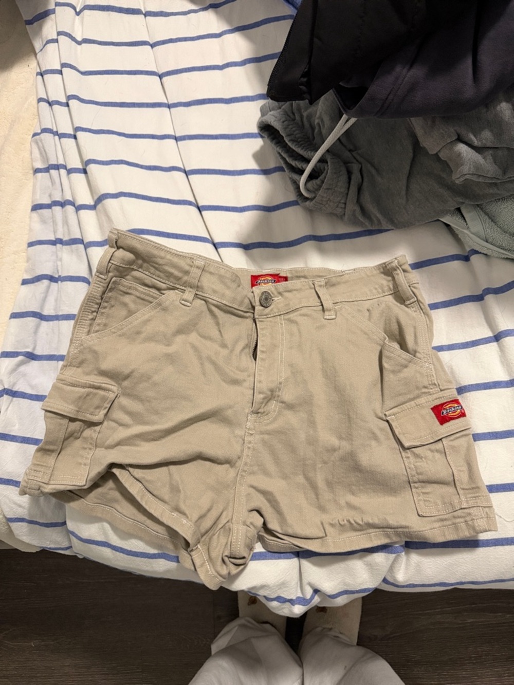Dickies Beige Cargo Shorts with Red Logo Tabs